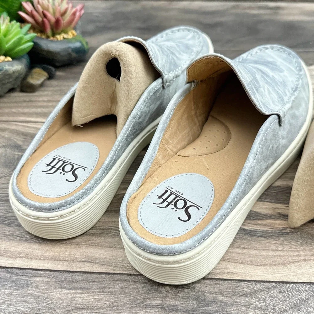 NIB Sofft Somers Moc 8.5M Light Gray Leather Sneaker Mules - Picture 7 of 11